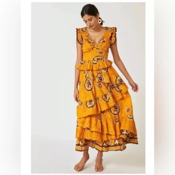 NWT Love the Label Anthropologie Adrienne Ruffled Boho Maxi Dress size large - Picture 3 of 16